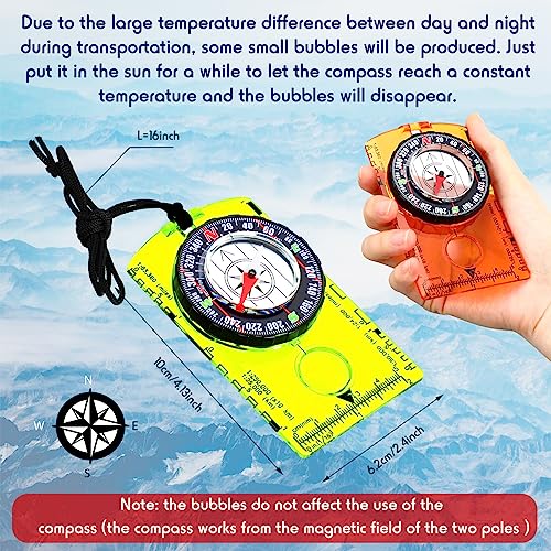 Orienteering Compass Hiking Compass Outdoor Navigation Survival Compass Waterproof Map Reading Backpacking Compass Kids Camping Gear for Women Men Gifts, 4 Colors
