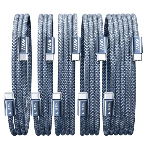 LISEN USB C Cable, 5-Pack [3.3/3.3/6.6/6.6/10FT] USBC to USBC Cable for iPhone 16e 15 Pro Max Charger Cord, 60W C to C Cable Fast Charging for Samsung S25/S24/23, Switch 2, iPad, MacBook, Midnight - color: Midnight, size: 3.3+3.3+6.6+6.6+10FT