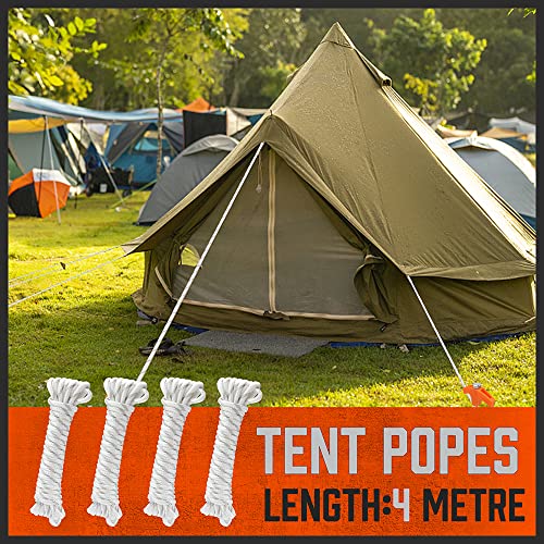 HORUSDY Tent Stakes Heavy Duty, 12-Pack 8.07 Inch Tent Stakes with 4 x 13ft Rope & 1 Stopper T Pull Hook - size: 12 Pack