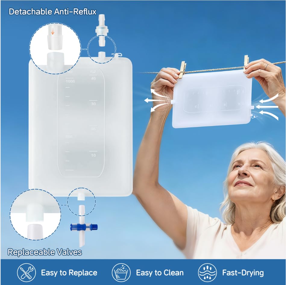External Catheter for Men, Wearable Kit with 1000mL Urine Bag | 39.4 in silicone tube with two adjustable straps and a separate stabilizer - size: L