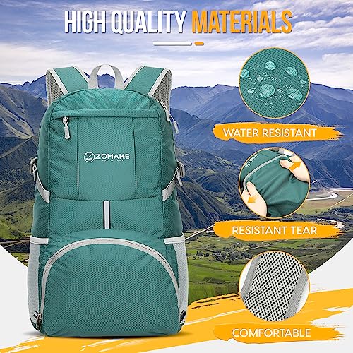 ZOMAKE Lightweight Packable Backpack 35L, Water Resistant Foldable Day Pack | Collapsible Hiking Backpacks, Compact Folding Daypack for Travel Camping, Everyday Carry, Multi-Pocket Layout(Army Green) - color: Army Green