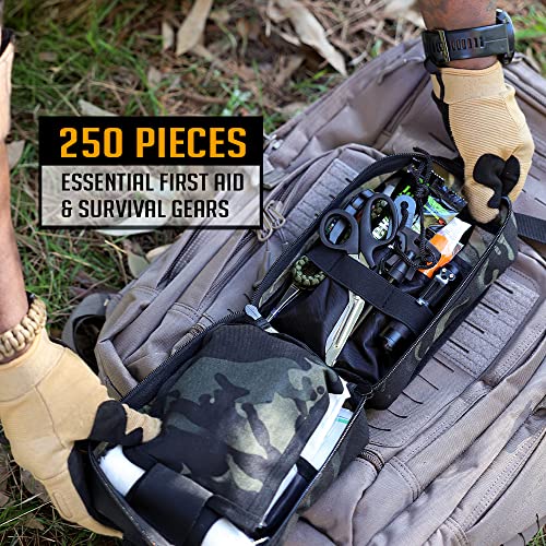 EVERLIT 250 Pcs Survival First Aid Kit | IFAK Outdoor Survival Kit Emergency Kit For Camping Hiking Hunting Earthquake Emergency Preparedness - color: Od Green