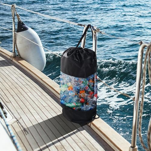 2 Pack Boat Trash Bag, Mesh Trash Bag for Boat with Top Closure | Boating Accessories Hanging Boat Garbage Can for Fishing Kayak Camping(Black)