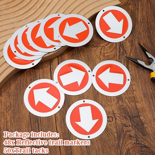48PCS Reflective Trail Markers Bright Trail Signs Lightweight Glow Trail Arrows Markers for Tree Marking Reflector Camping Hunting Hiking and More, Red