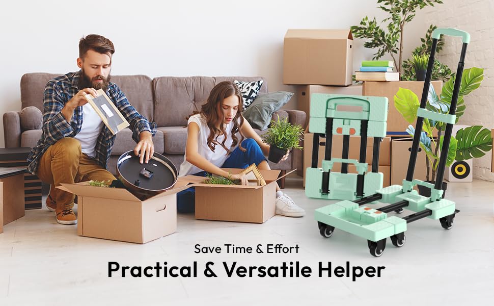 Voipvvii Folding Hand Truck 500lbs, Portable Heavy Duty Dolly Cart, 6 Wheels Collapsible Luggage Cart with 2 Elastic Ropes - Compact Trolley Cart for Easy Moving - Ideal Hand Cart for Travel and More - color: Green