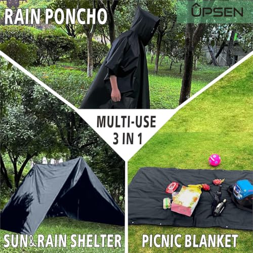 UPSEN Rain Ponchos for Adults, 2 Pcs Reusable Raincoats Coats Jackets Emergency for Women Men with Hood - color: 1 White+1black