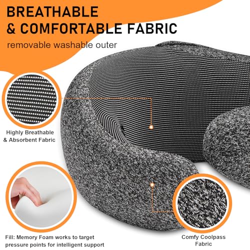 Travel Pillow - Hooded Neck Pillow Airplane Memory Foam Filling | for Plane, Office, Cars Sleeping, Road Trip, Long Flights Essentials, Includes Eye Mask & Earplugs (Pink) - color: Pink