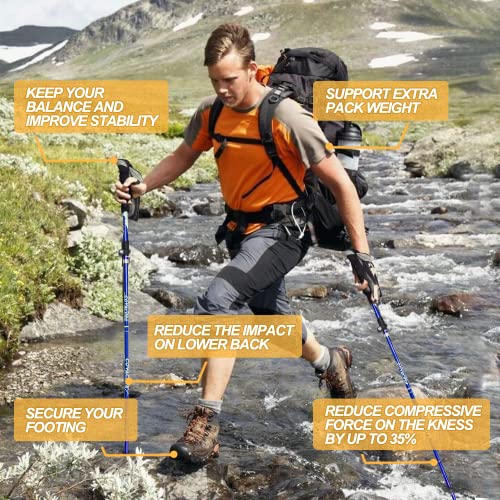 Covacure Hiking Poles Collapsible Lightweight-Aluminum 7075 Trekking Poles - color: Blue（100-120cm）