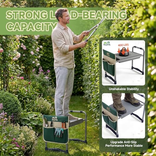 2-in-1 Heavy Duty Foldable Garden Kneeler And Stool With EVA Pad, Green | Wider Thicker Soft Foam Cushioning Includes Exclusive Storage Tool Bag Plus Color Gift Box Ideal Present For Seniors