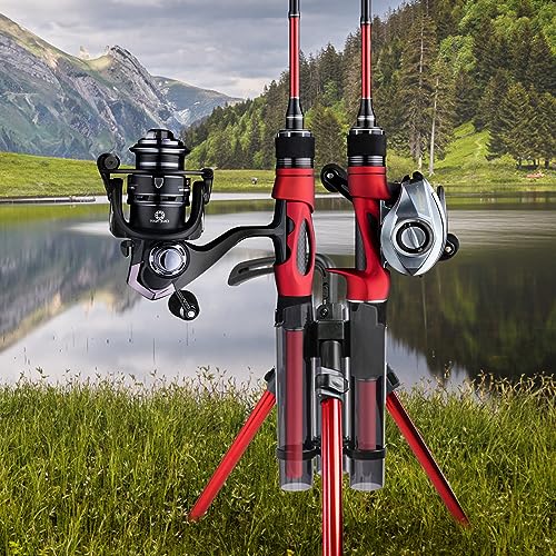 3-Tude Portable Fishing Rod Holder - Stand Holds Up to 3 Rods, Outdoor Fishing Gear Equipment Organizer - color: Long-Blue