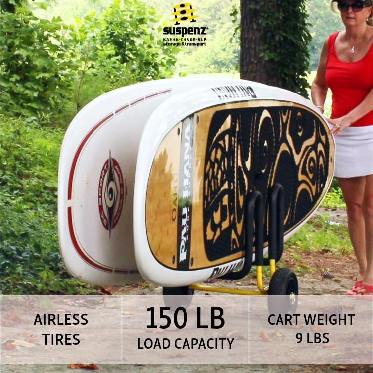 Suspenz Double SUP Transport Cart with Airless Wheels, Carrier/Trolley for 2 Stand Up Paddle Boards & Surfboards, Yellow (22-9934)