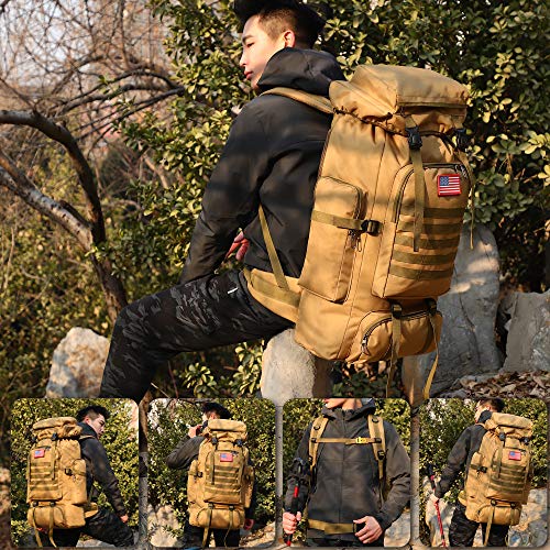 King'sGuard 70L Camping Hiking Backpack for Men Women Large Military Tactical Backpack Molle Rucksack Backpack for Outdoor - color: Khaki