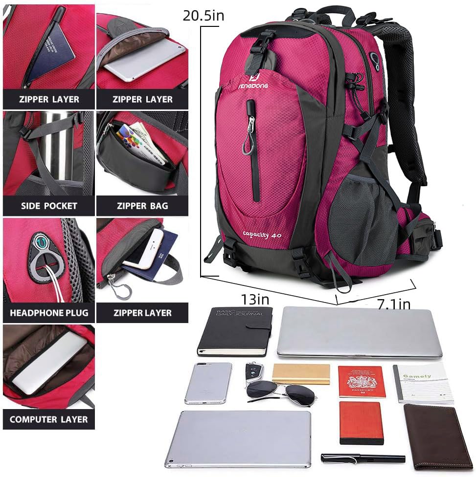 FENGDONG 40L Waterproof Lightweight Hiking,Camping,Travel Backpack for Men Women Red - color: A7- Red