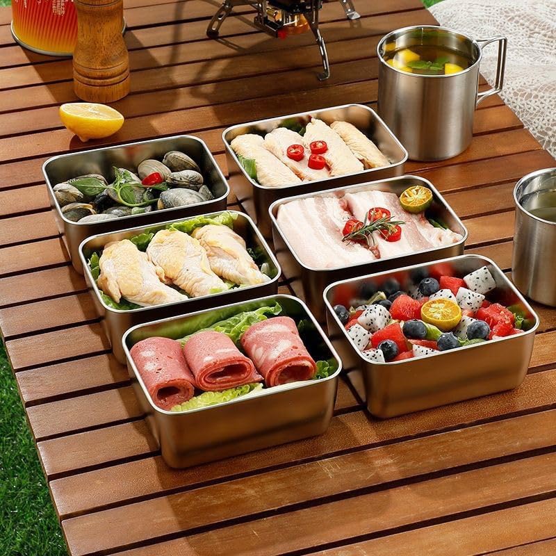 7pcs Stainless Steel Food Storage Containers with Flip-Top Lids, Leakproof & Stackable for Outdoor Camping, Family Gatherings, Office & School